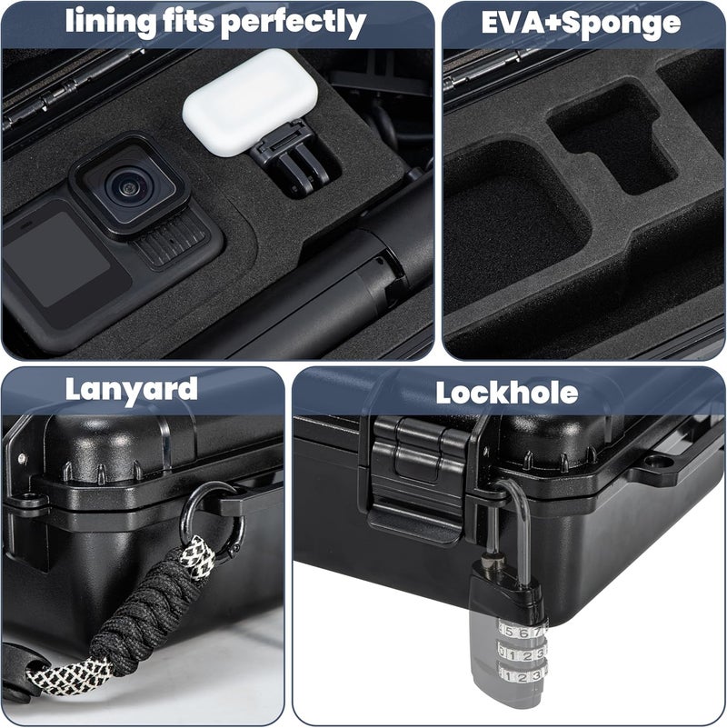 Fly Drone حافظة مقاومة للماء لكاميرا GoPro Hero 13/12/11/10/9، متوافقة مع Media Mod/Volta/Light Mod، منظمة تخزين سفر مضادة للصدمات مع 2 بطاريات وأقسام ملحقات - Image 5